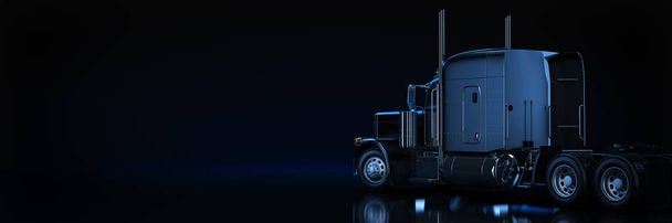 Zwarte zware vrachtwagen. 3D-rendering - Foto, afbeelding