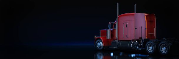 Rode zware vrachtwagen. 3D-rendering - Foto, afbeelding