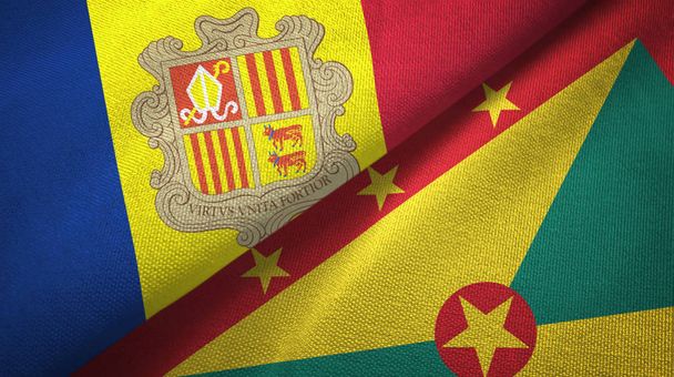 Andorra és Grenada két zászló Textil szövet, szövet textúra - Fotó, kép