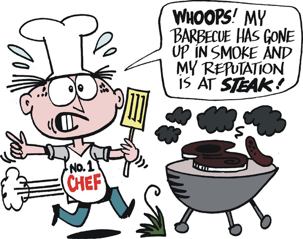 Cartoon of cheef making barbeque - Vector, Image