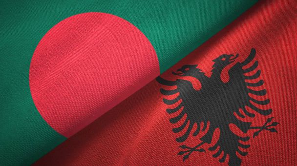 Bangladesh y Albania dos banderas tela textil, textura de la tela
  - Foto, Imagen