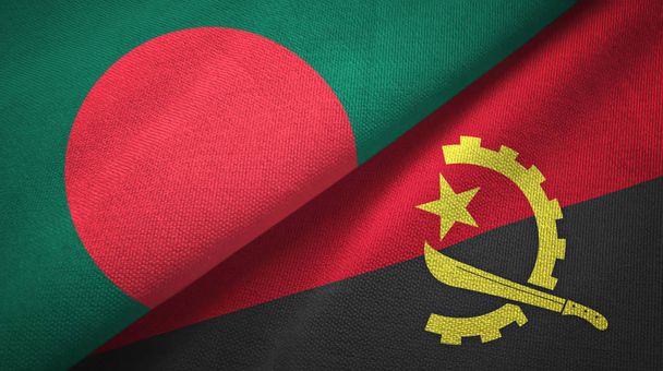 Bangladesh and Angola two flags textile cloth, fabric texture  - Photo, Image