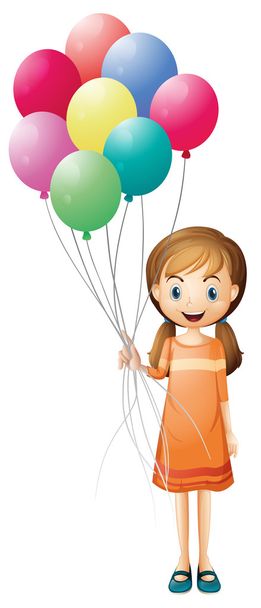μια κοπέλα που κρατά οκτώ πολύχρωμα μπαλόνια - Διάνυσμα, εικόνα