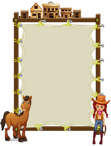 een lege signage met een cowgirl en een paard - Vector, afbeelding