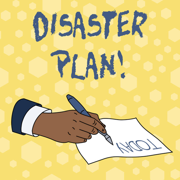 A Katasztrófa Tervet bemutató feljegyzés. Üzleti fotó bemutatja, hogyan reagál egy szervezet egy nem tervezett eseményre. - Fotó, kép