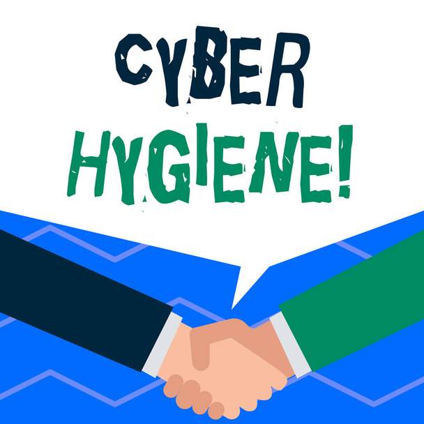 Pismo odręczne pisanie tekstu Cyber Hygiene. Koncepcja oznacza kroki, które użytkownicy komputerów podejmują w celu poprawy ich bezpieczeństwa cybernetycznego. - Zdjęcie, obraz