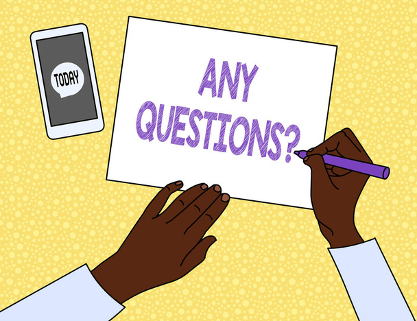 Text sign showing Any Questions Question. Conceptual photo you say write order to ask demonstrating about something. - Photo, Image