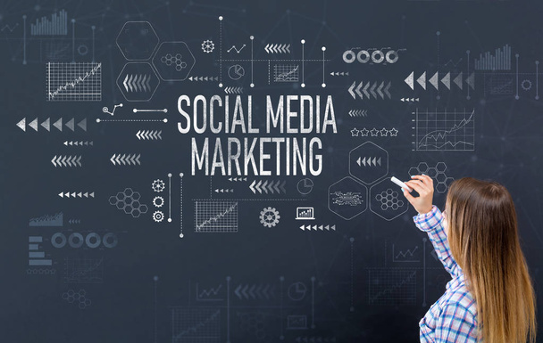 Social media marketing with young woman - Photo, Image