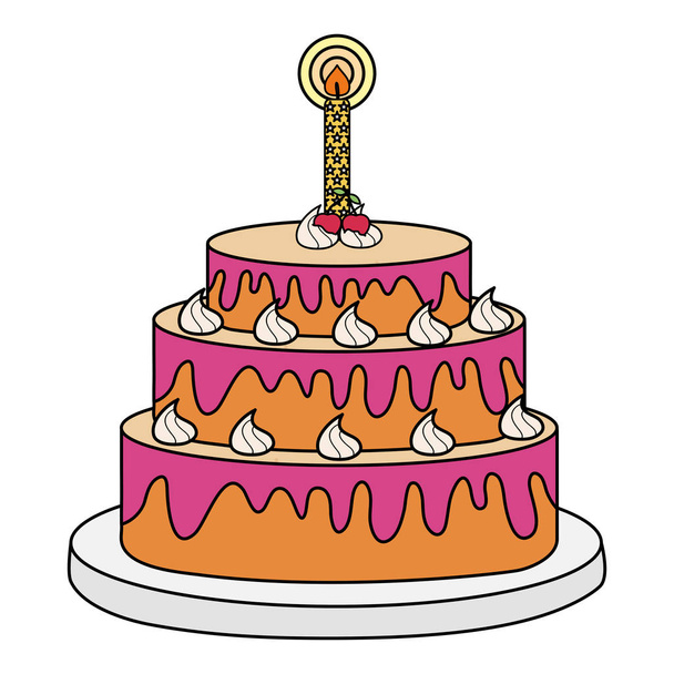 νόστιμο γλυκό κέικ με κεράσια και κεριά - Διάνυσμα, εικόνα