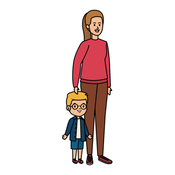 jonge moeder met kleine zoon personages - Vector, afbeelding