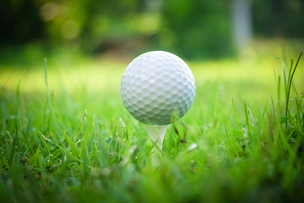 Bola de golfe no tee em belo campo de golfe ao pôr do sol fundo. - Foto, Imagem