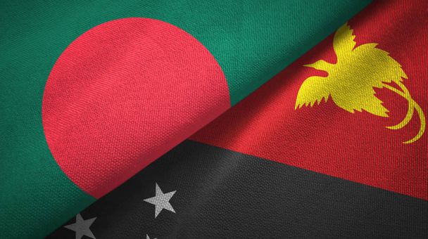 Bangladesh y Papúa Nueva Guinea dos banderas tela textil, textura de la tela
 - Foto, Imagen