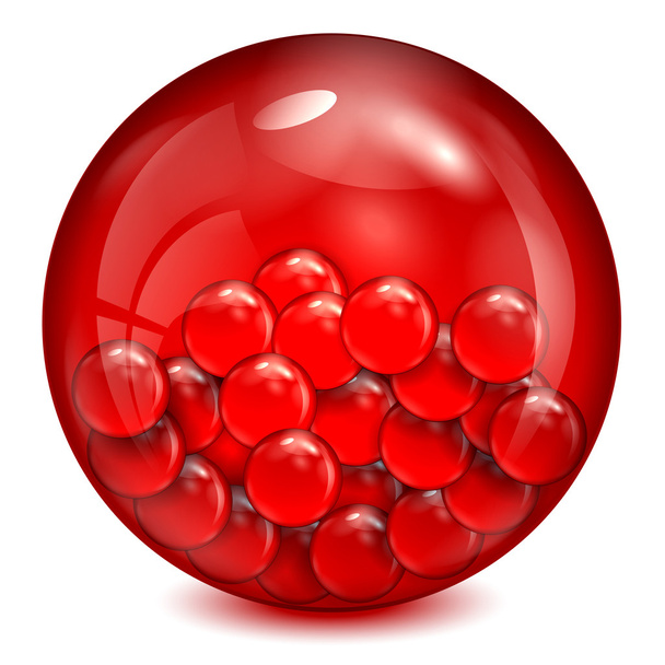 glass ball of red color with little balls inwardly - Vector, Imagen