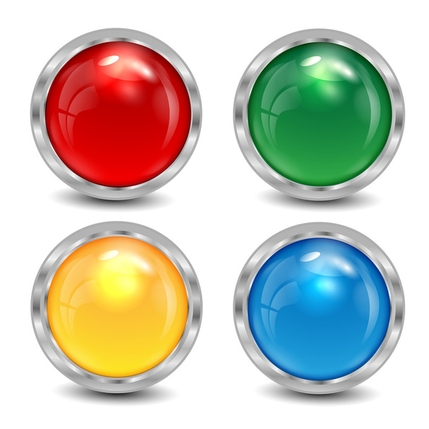 набор разноцветных кнопок в серебристой рамке
 - Вектор,изображение