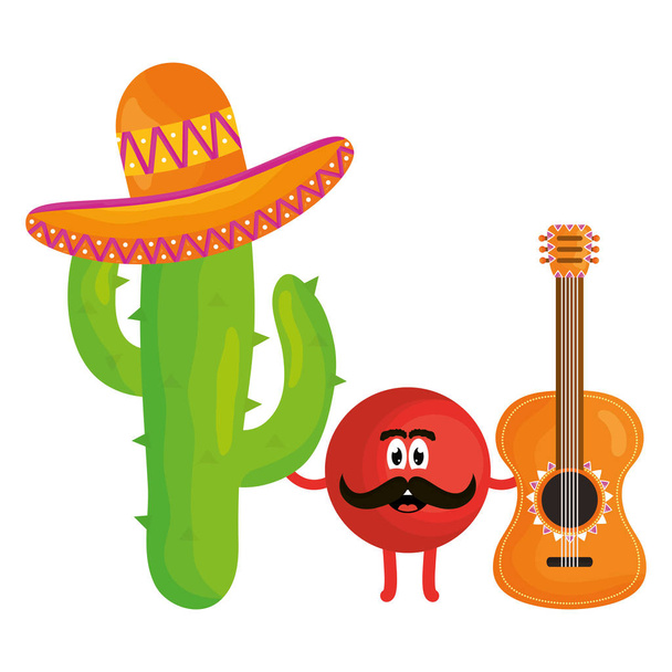 cacto mexicano com chapéu e guitarra personagem cômico
 - Vetor, Imagem