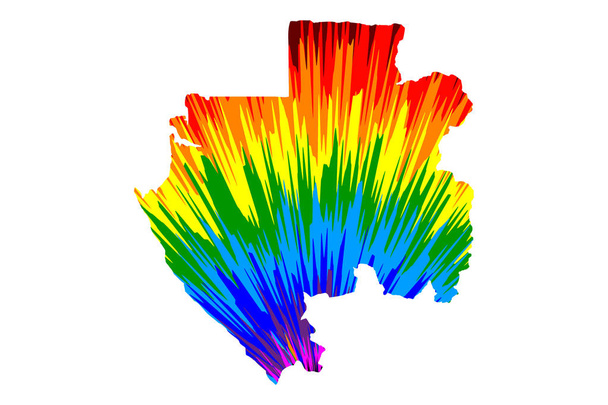 Gabão mapa é projetado arco-íris padrão colorido abstrato, Gabão mapa República feita de explosão de cor
, - Vetor, Imagem