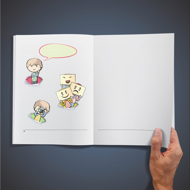 Collection of kids in hole paper inside a book. Vector background design. - Vector, Image