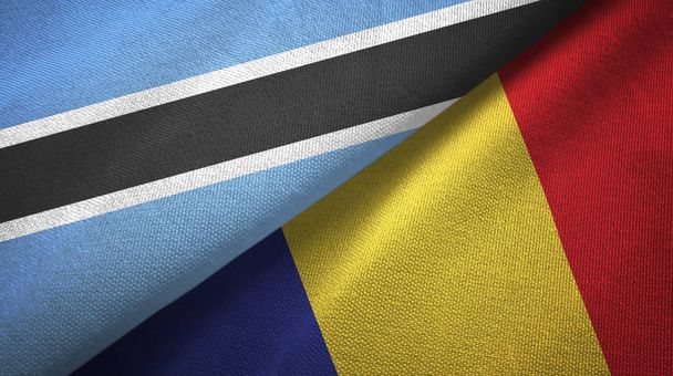 ボツワナとルーマニア2つの旗織物布、生地の質感 - 写真・画像