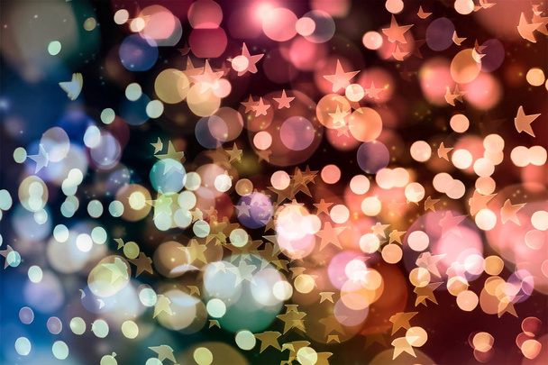 Festive Background With Natural Bokeh And Bright Golden Lights. Vintage Magic Background With Color Festive background with natural bokeh and bright golden lights. - 写真・画像