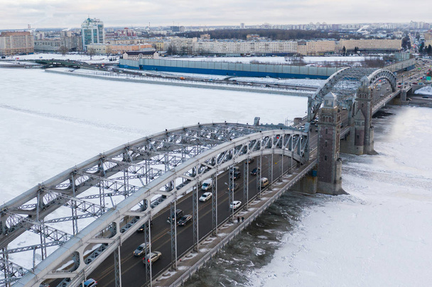 Aerial view of Bolsheokhtinsky bridge in St. Petersburg - Фото, изображение