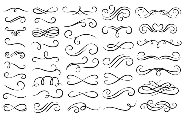 Swirl ornament stroke. Ornamental curls, swirls divider and filigree ornaments vector illustration set - Vector, Image