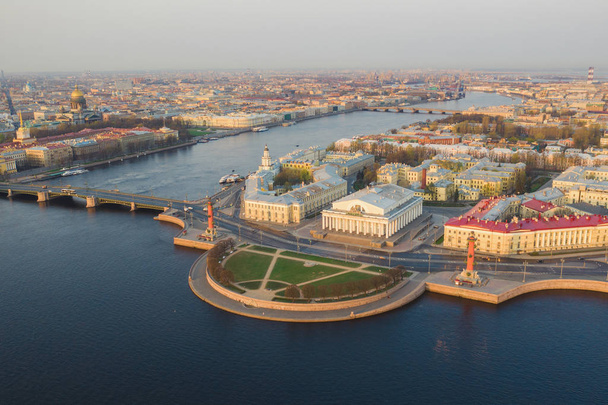 Spit of Vasilyevsky Island. St. Petersburg. Neva River. Summer view of Petersburg. Exchange. Rastral columns. The Cabinet of Curiosities. The Palace Bridge. - Photo, Image