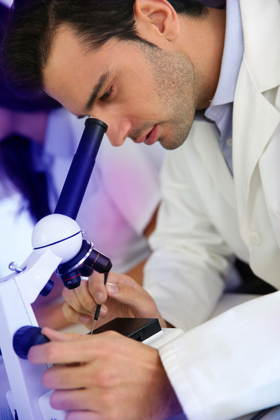 Doctor in biology working on microscope - Фото, изображение