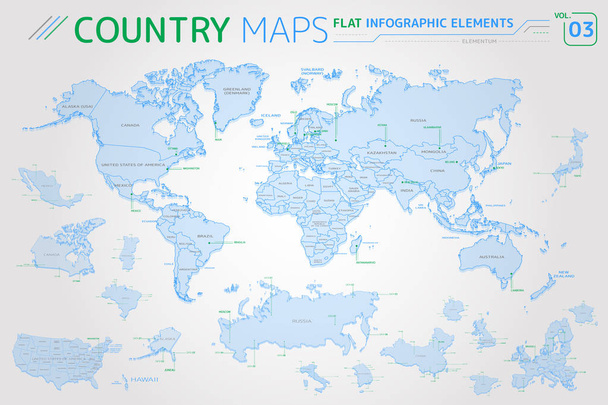 Amerika, Asya, Afrika, Avrupa, Avustralya, Meksika, Japonya, Kanada, Abd, Rusya, Çin Vektör Haritaları - Vektör, Görsel
