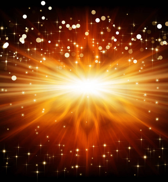 Złote światła, backgrond z gwiazdami i promieniami - Zdjęcie, obraz