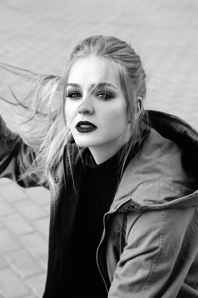 Portrait of young stylish woman with dark makeup  - Zdjęcie, obraz