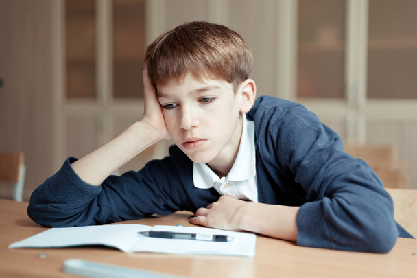 Diligent student sitting at desk, classroom - Фото, зображення