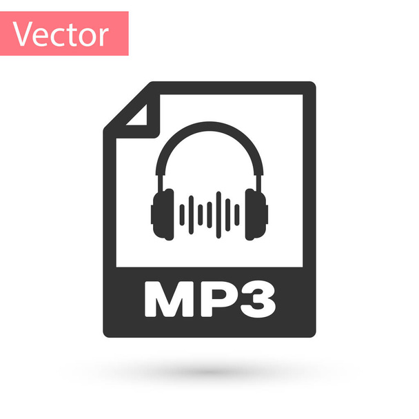 Иконка серого файла MP3. Иконка кнопки mp3 выделена на белом фоне. Знак музыкального формата Mp3. Символ MP3 файла. Векторная миграция
 - Вектор,изображение