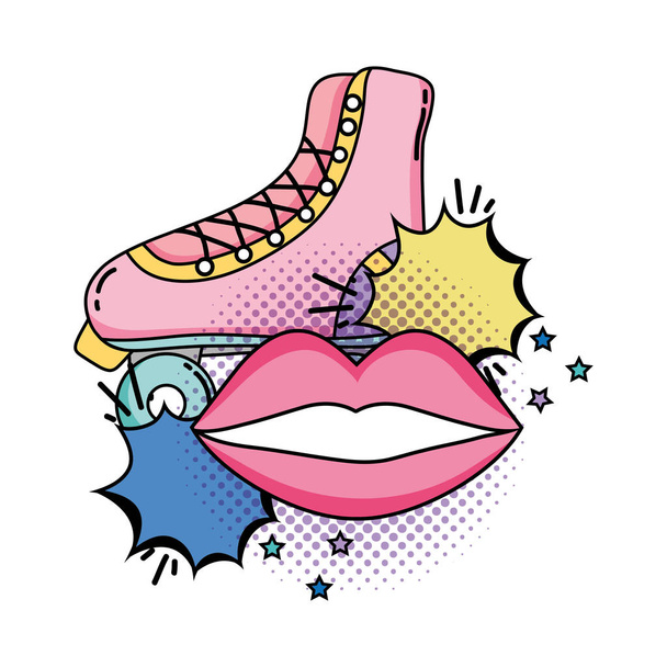 skate rétro avec style pop art bouche
 - Vecteur, image