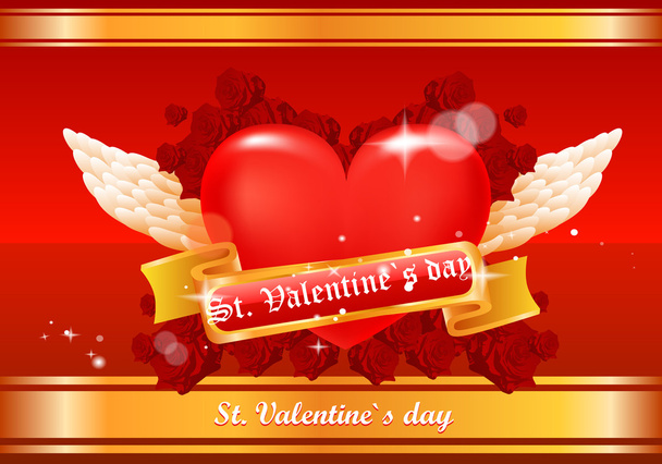 Vector glossy red hearth for valentin day illustration on red background - Вектор,изображение