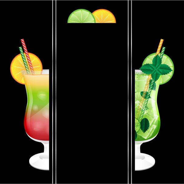 glazen met een cocktail op een zwarte achtergrond - Vector, afbeelding