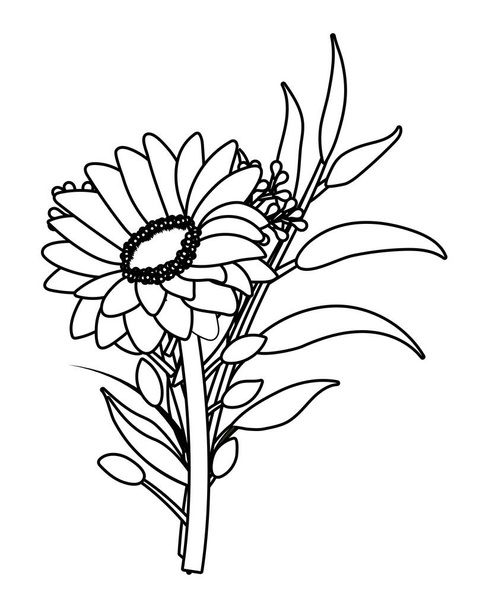 fekete-fehér virág trópusi rajzfilm - Vektor, kép