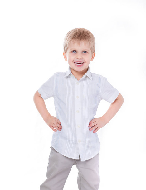 portrait of a cheerful little boy. isolated on white - Zdjęcie, obraz