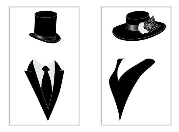 Vintage toilet wc sign with lady and gentleman head in evening hats and clothes - Vector, Image