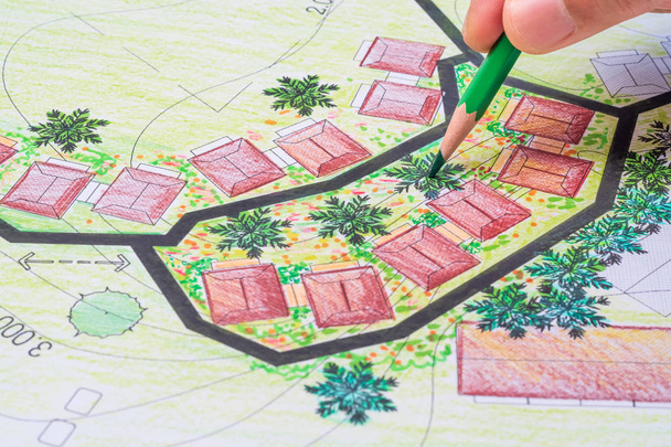 Дизайн ландшафтної архітектури план саду для забудовників житла
 - Фото, зображення