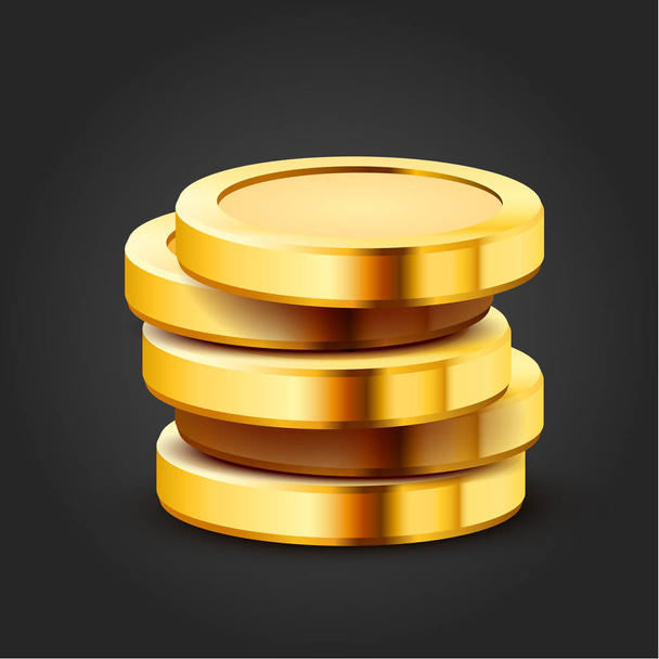 Stack of golden dollar coins isolated on dark background. - Vector, afbeelding