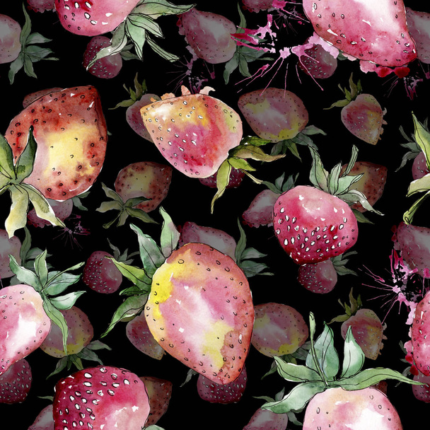Strawberry healthy food. Watercolor background illustration set. Seamless background pattern. - Фото, изображение