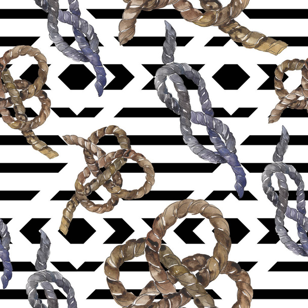 Set of sea rope nots. Watercolor background illustration set. Seamless background pattern. - Foto, Imagen