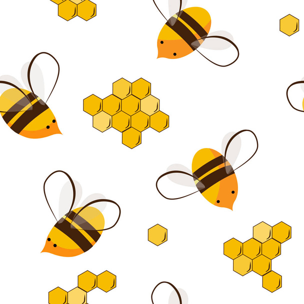Niedliche nahtlose Muster mit fliegenden Bienen und Honigbienen. Vektorillustration - Vektor, Bild