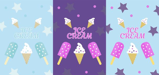 3 carteles brillantes con helado. Ilustración vectorial
 - Vector, imagen
