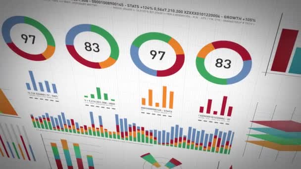 Statystyka biznesowa, dane rynkowe i układ infografiki/4K animacja zbioru analiz biznesowych i danych rynkowych oraz raportów, z infografikami, statystyką słupków, wykresami i schematami - Materiał filmowy, wideo