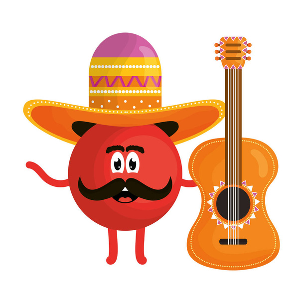 meksykański emoji z kapeluszem i postacią gitary - Wektor, obraz