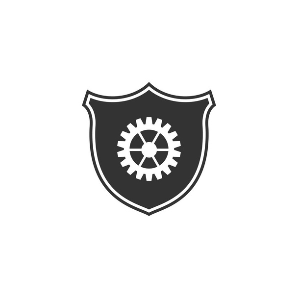 Escudo con icono de engranaje aislado. Diseño plano. Ilustración vectorial
 - Vector, Imagen