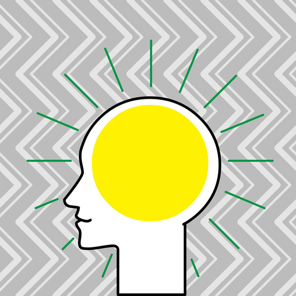 Profilansicht des menschlichen Kopfes, umgeben von Lichtstrahlen mit Leerraum, um Gedanken und Ideen einzubetten. Umriss Silhouette des Mannes Frau Schädel mit leerer Textblase - Vektor, Bild