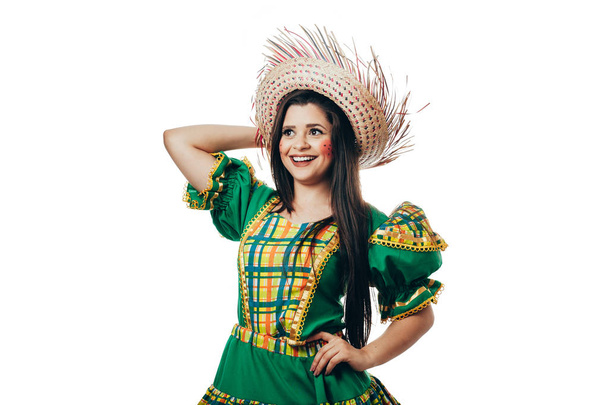 Brazilian girl wearing typical clothes for the Festa Junina - June festival - Fotó, kép