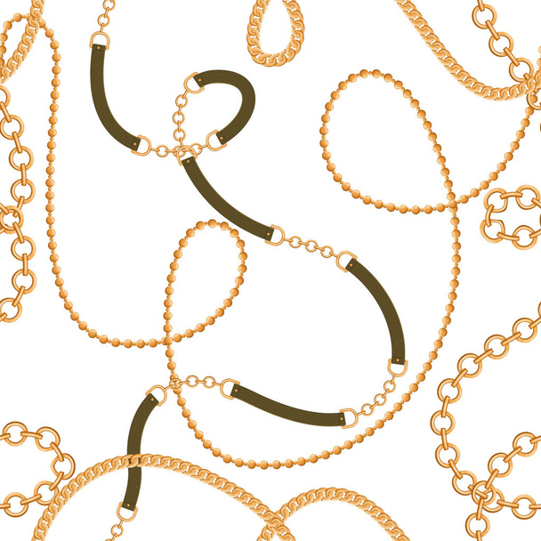 金色の鎖およびベルトが付いている抽象的なシームレスなパターン. - ベクター画像